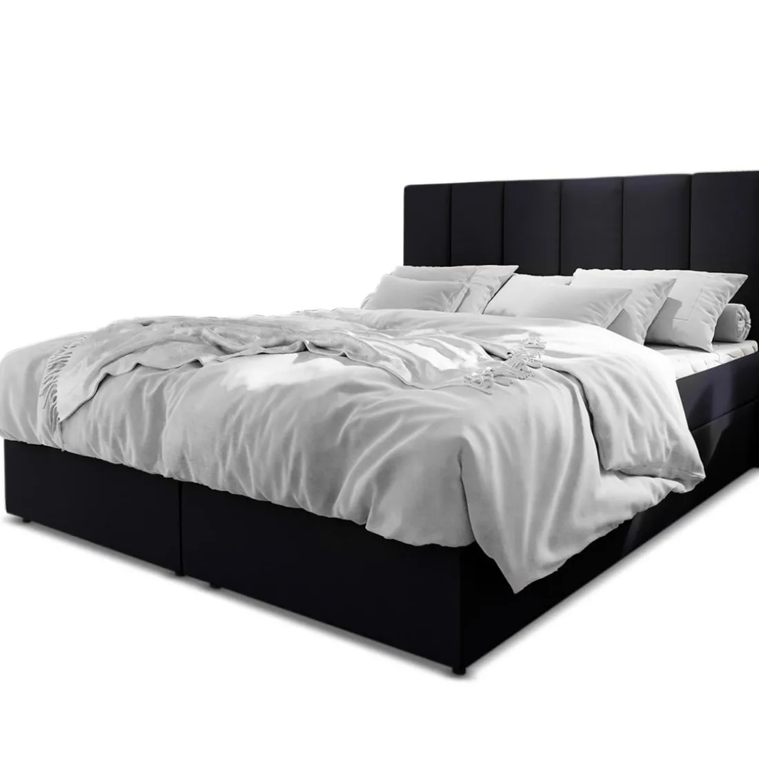 Lit boxspring avec matelas et sur-matelas inclus MERIL 180x220cm Simili Noir
