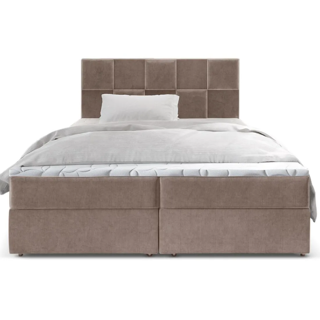 Lit boxspring avec matelas et sur-matelas inclus PRATA 160x220cm Velours Taupe