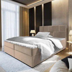 Lit boxspring avec matelas et sur-matelas inclus PRATA 160x220cm Velours Taupe