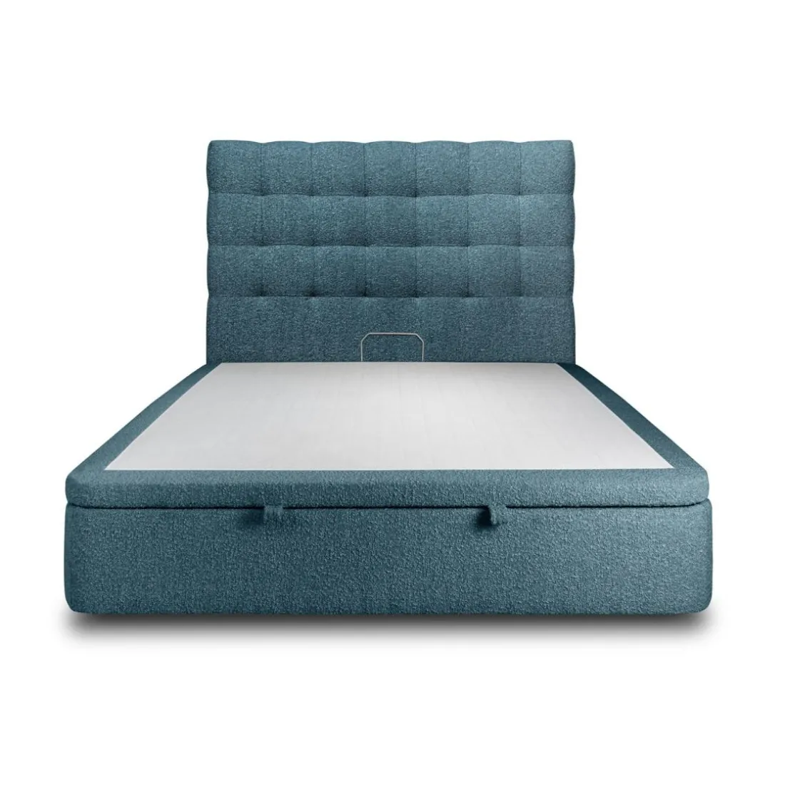 Lit coffre avec tête de lit capitonnee Bouclette Bleu