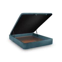 Lit coffre avec tête de lit lignes Bouclette Bleu