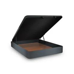 Lit coffre avec tête de lit lignes Velours Gris anthracite