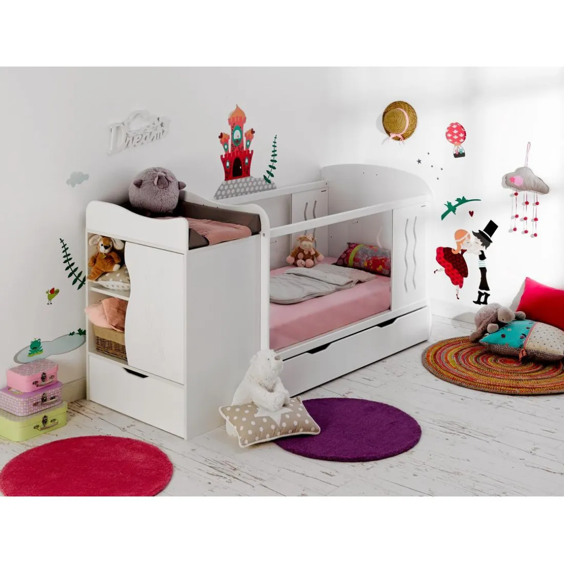 Lit Combiné Bébé Enfant Blanc avec Tiroir BELEM