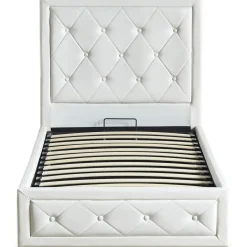 Lit double GRIMALI avec sommier relevable 140x190cm Simili Blanc