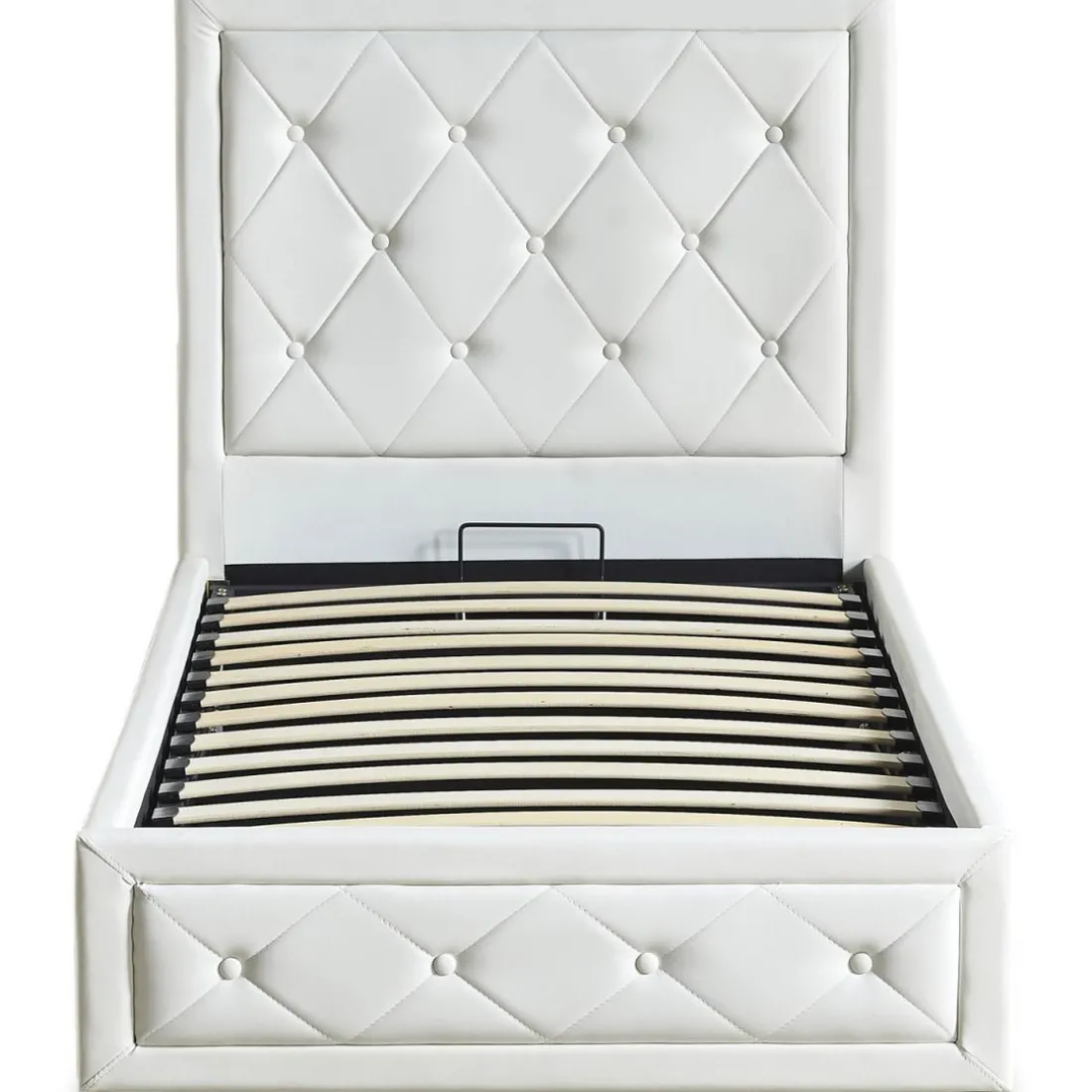 Lit double GRIMALI avec sommier relevable 140x190cm Simili Blanc