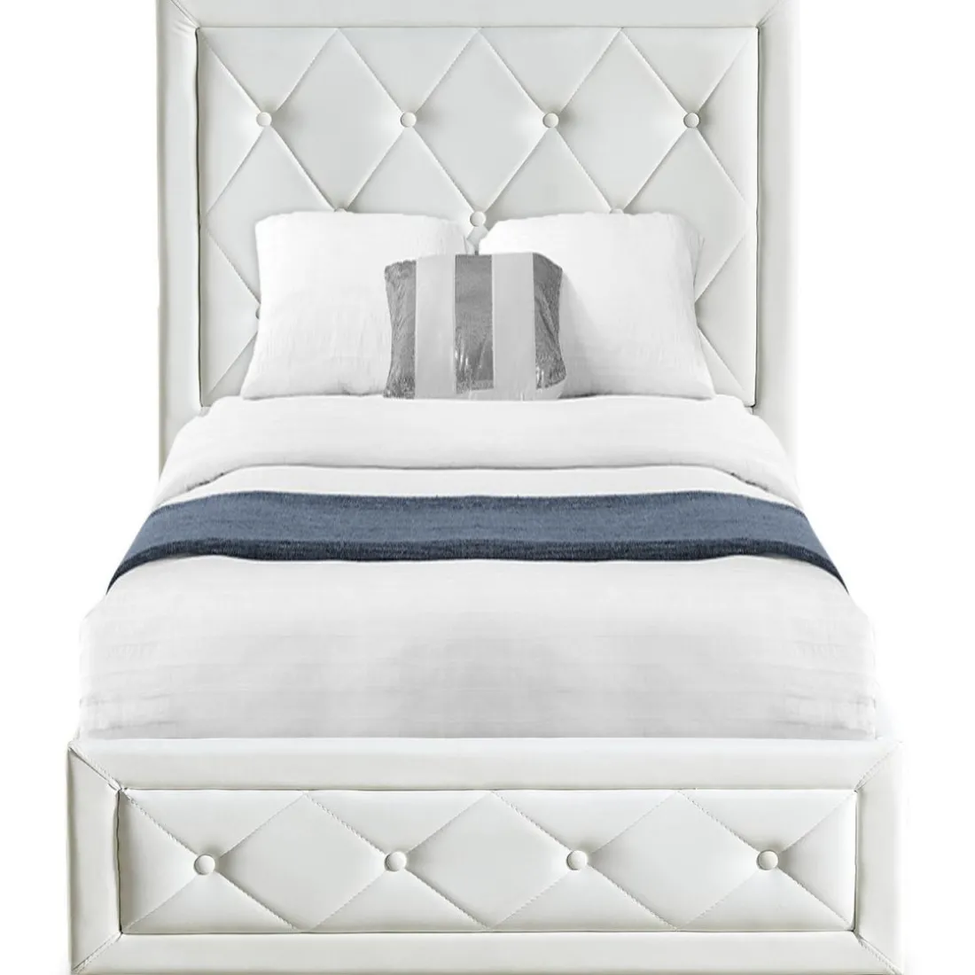 Lit double GRIMALI avec sommier relevable 140x190cm Simili Blanc