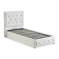 Lit double GRIMALI avec sommier relevable 140x190cm Simili Blanc