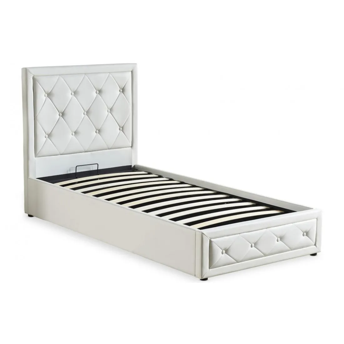 Lit double GRIMALI avec sommier relevable 140x190cm Simili Blanc