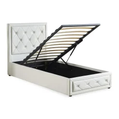 Lit double GRIMALI avec sommier relevable 140x190cm Simili Blanc
