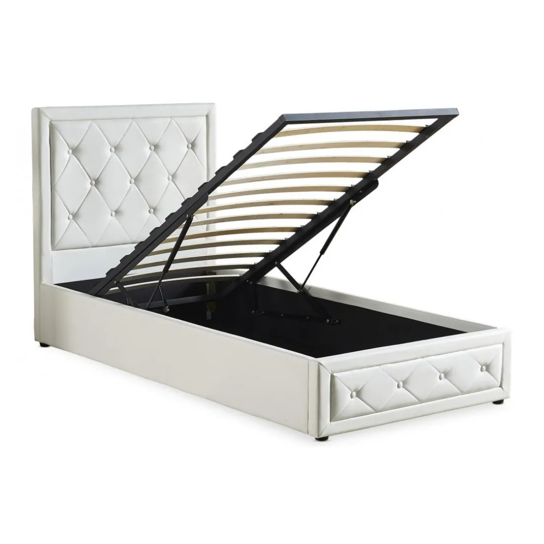 Lit double GRIMALI avec sommier relevable 140x190cm Simili Blanc