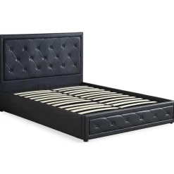 Lit double GRIMALI avec sommier relevable 160x200cm Simili Noir