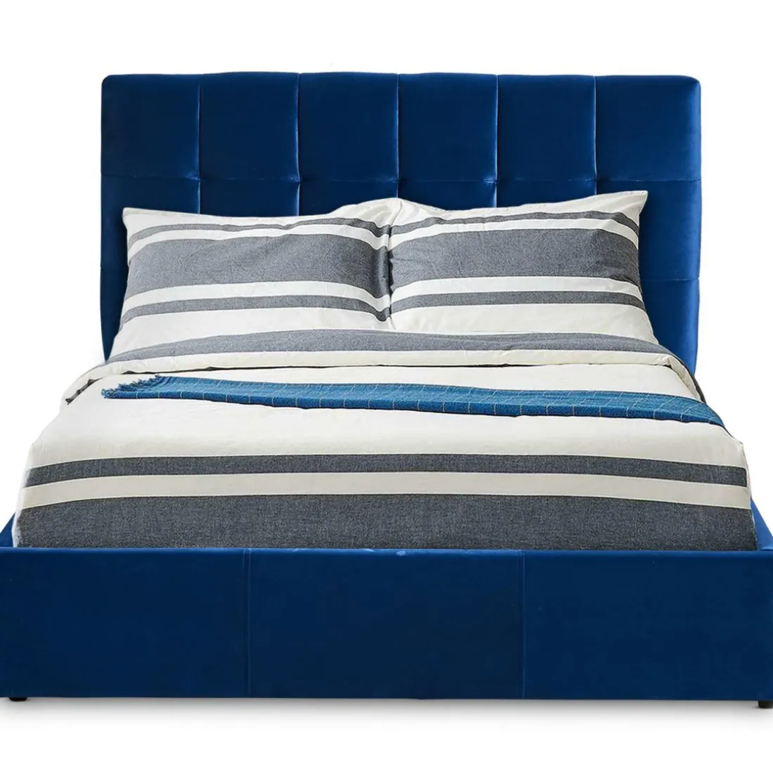 Lit Double LUFTANI Avec Sommier Relevable 160x200cm Velours Bleu