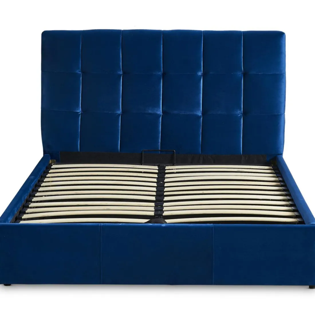 Lit Double LUFTANI Avec Sommier Relevable 160x200cm Velours Bleu