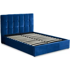 Lit Double LUFTANI Avec Sommier Relevable 160x200cm Velours Bleu