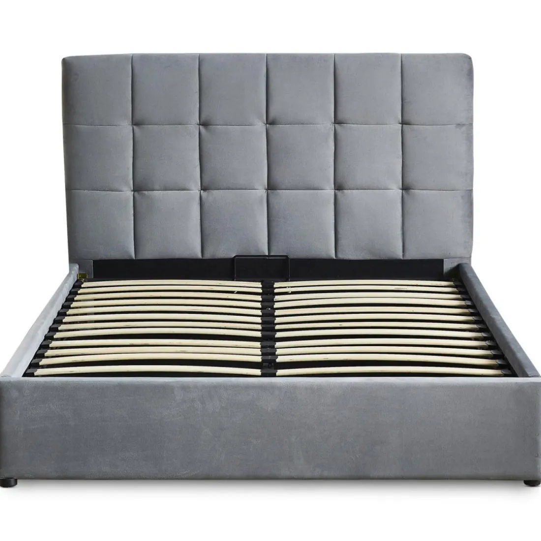 Lit Double LUFTANI Avec Sommier Relevable 180x200cm Velours Argent