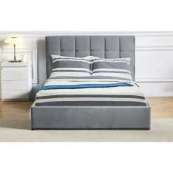 Lit Double LUFTANI Avec Sommier Relevable 180x200cm Velours Argent