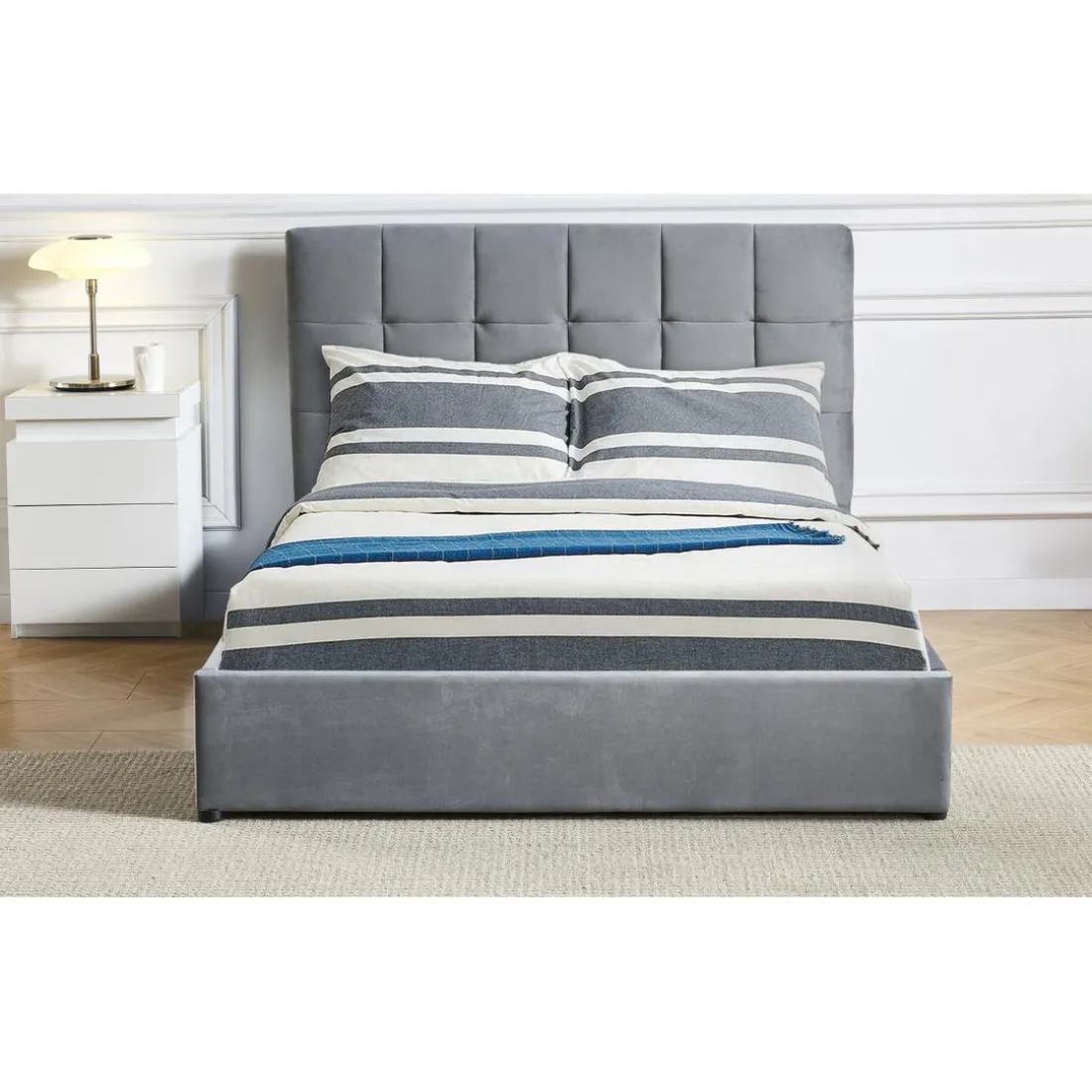 Lit Double LUFTANI Avec Sommier Relevable 180x200cm Velours Argent
