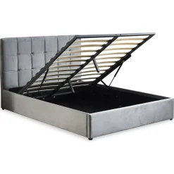 Lit Double LUFTANI Avec Sommier Relevable 180x200cm Velours Argent