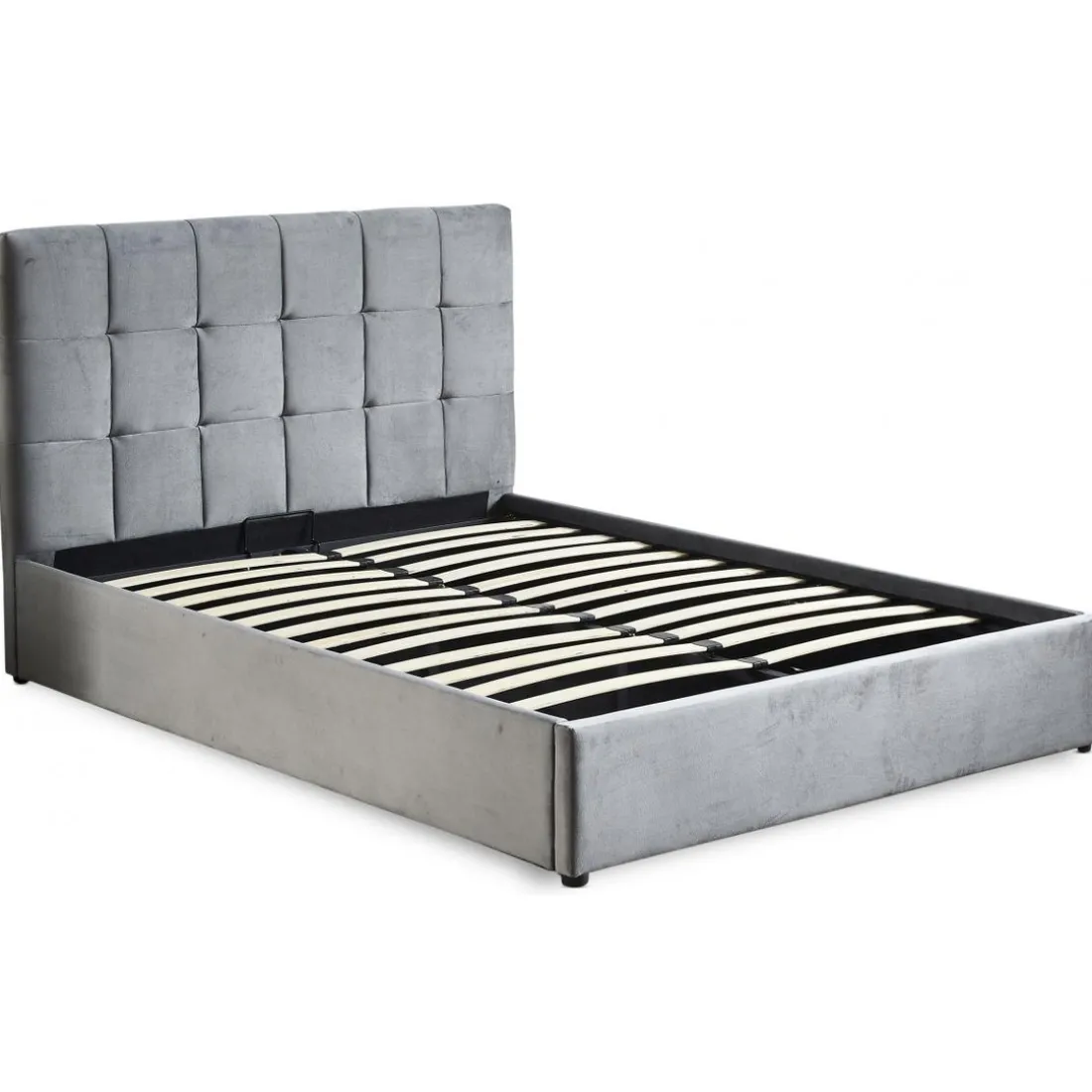 Lit Double LUFTANI Avec Sommier Relevable 180x200cm Velours Argent