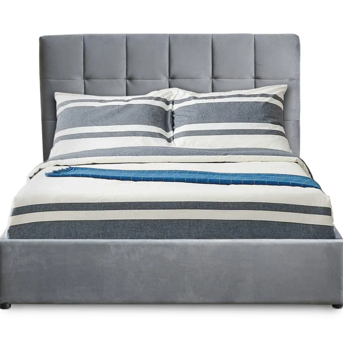 Lit Double LUFTANI Avec Sommier Relevable 180x200cm Velours Argent