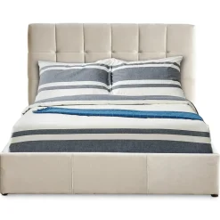 Lit Double LUFTANI Avec Sommier Relevable 140x190cm Velours Beige