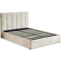 Lit Double LUFTANI Avec Sommier Relevable 140x190cm Velours Beige
