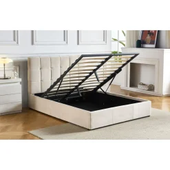 Lit Double LUFTANI Avec Sommier Relevable 140x190cm Velours Beige