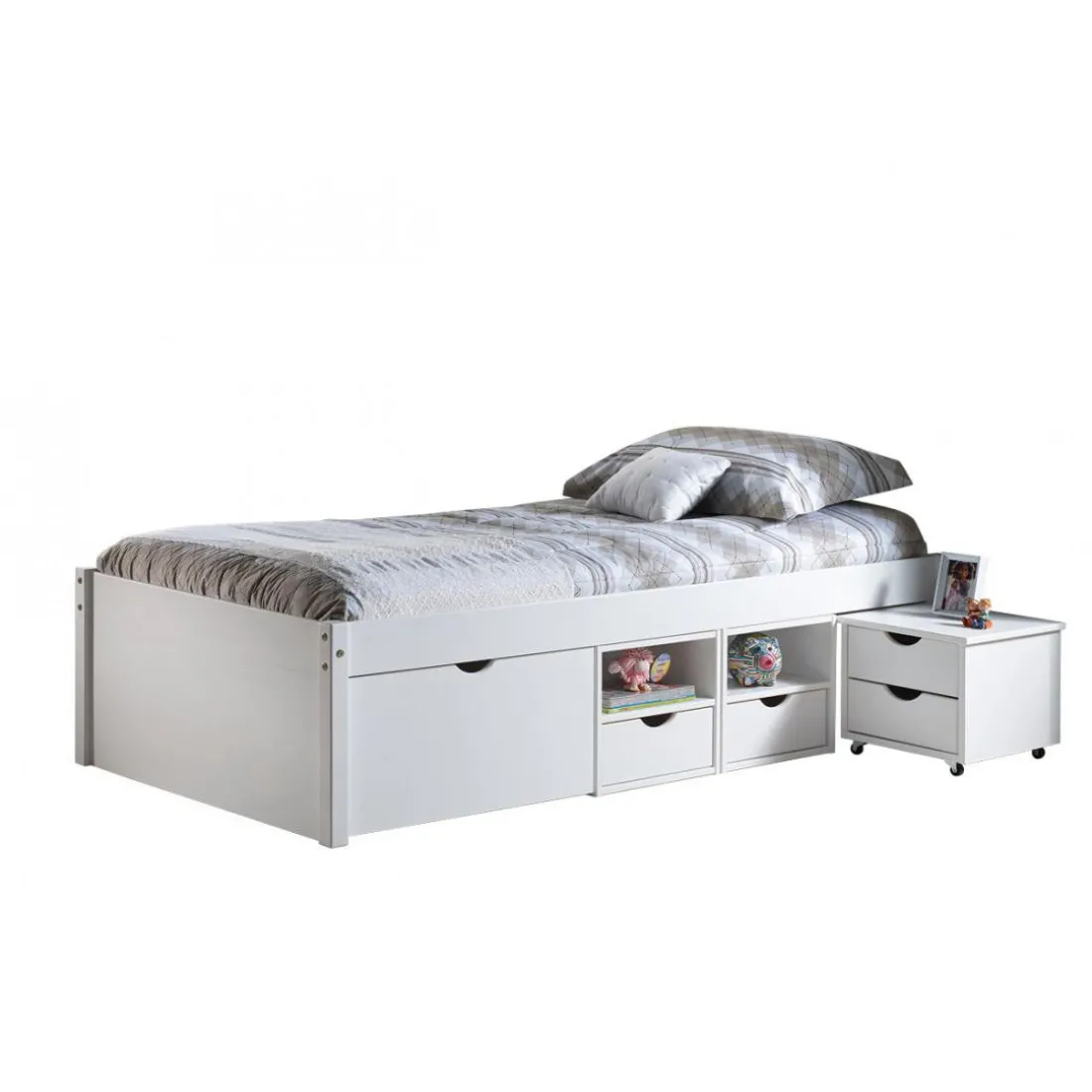 Lit En Bois Avec 4 Espaces De Rangement Blanc 90x200 KALO