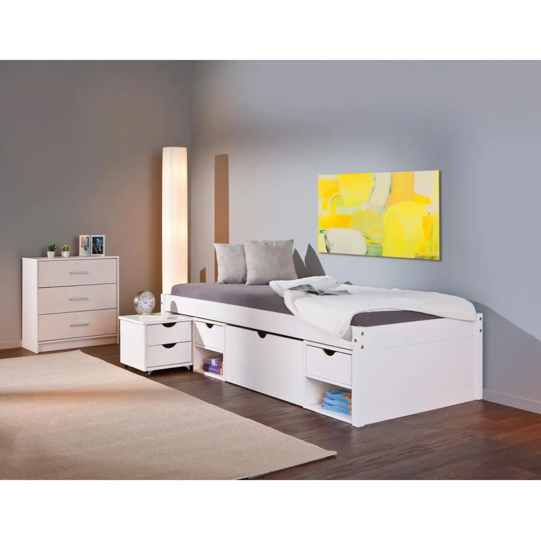 Lit En Bois Avec 4 Espaces De Rangement Blanc 90x200 KALO