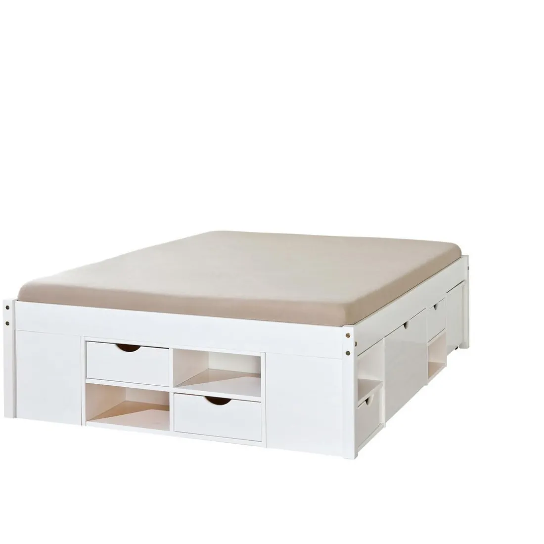Lit en Pin Avec Espaces De Rangement Mobiles Blanc 140x190 KOLO