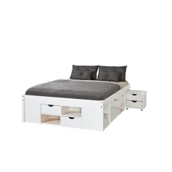 Lit En Pin Massif Avec Espaces De Rangement Mobiles Blanc 160x200 KOLO