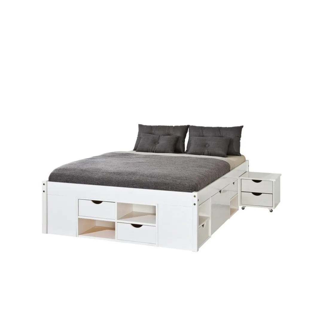 Lit En Pin Massif Avec Espaces De Rangement Mobiles Blanc 160x200 KOLO