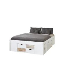 Lit En Pin Massif Avec Espaces De Rangement Mobiles Blanc 160x200 KOLO