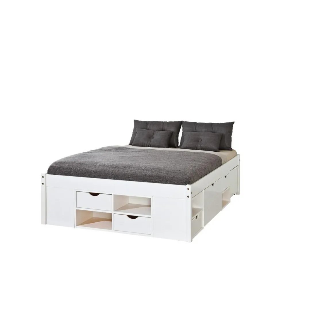 Lit En Pin Massif Avec Espaces De Rangement Mobiles Blanc 160x200 KOLO