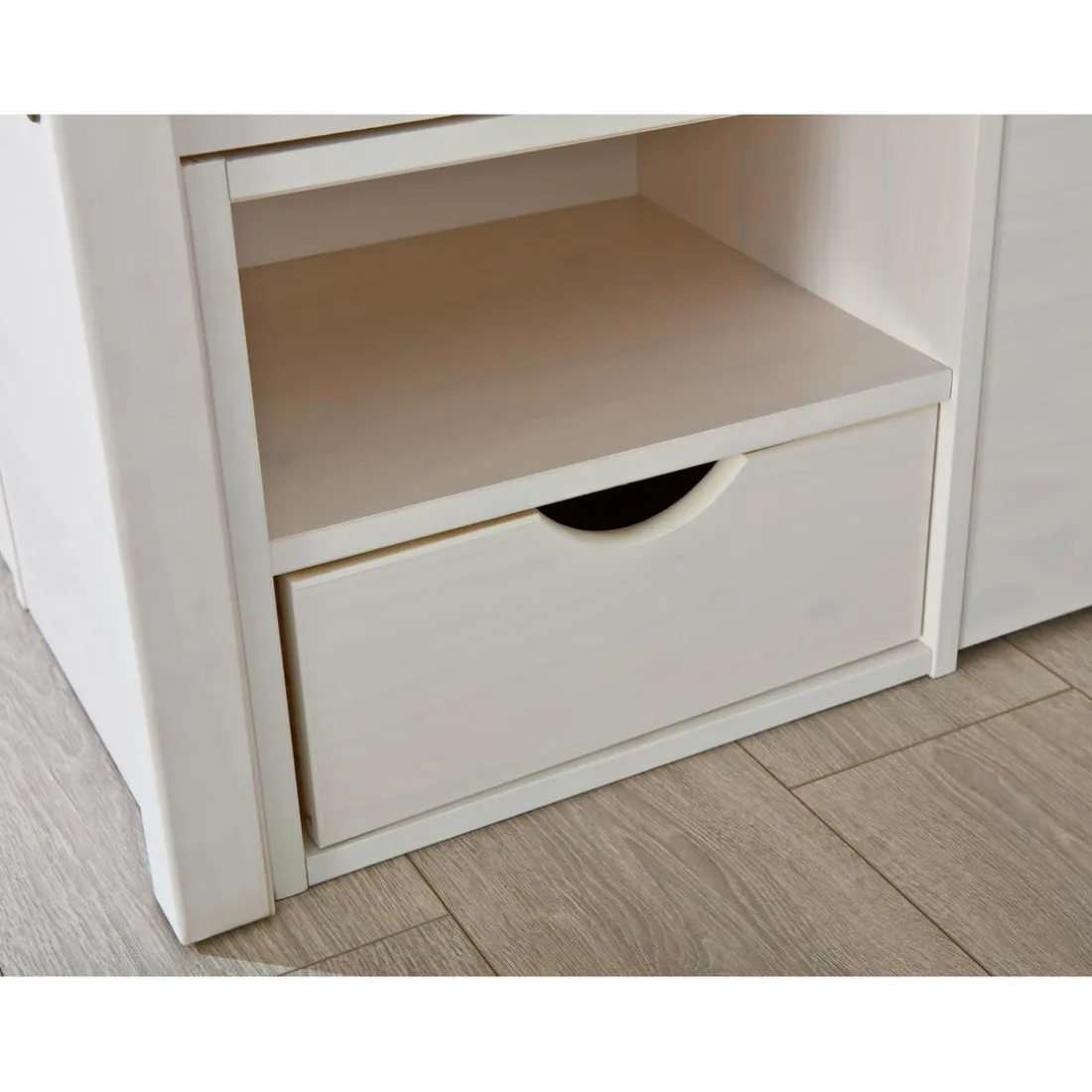 Lit En Pin Massif Avec Espaces De Rangement Mobiles Blanc 160x200 KOLO