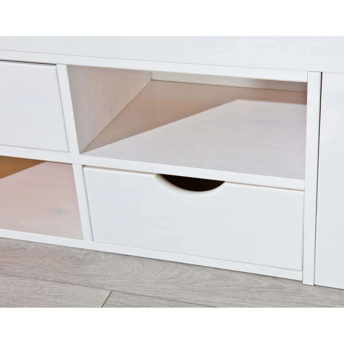 Lit En Pin Massif Avec Espaces De Rangement Mobiles Blanc 160x200 KOLO