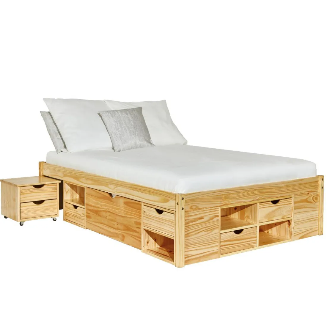 Lit en Pin Massif avec tiroirs de rangement IRIVO bois
