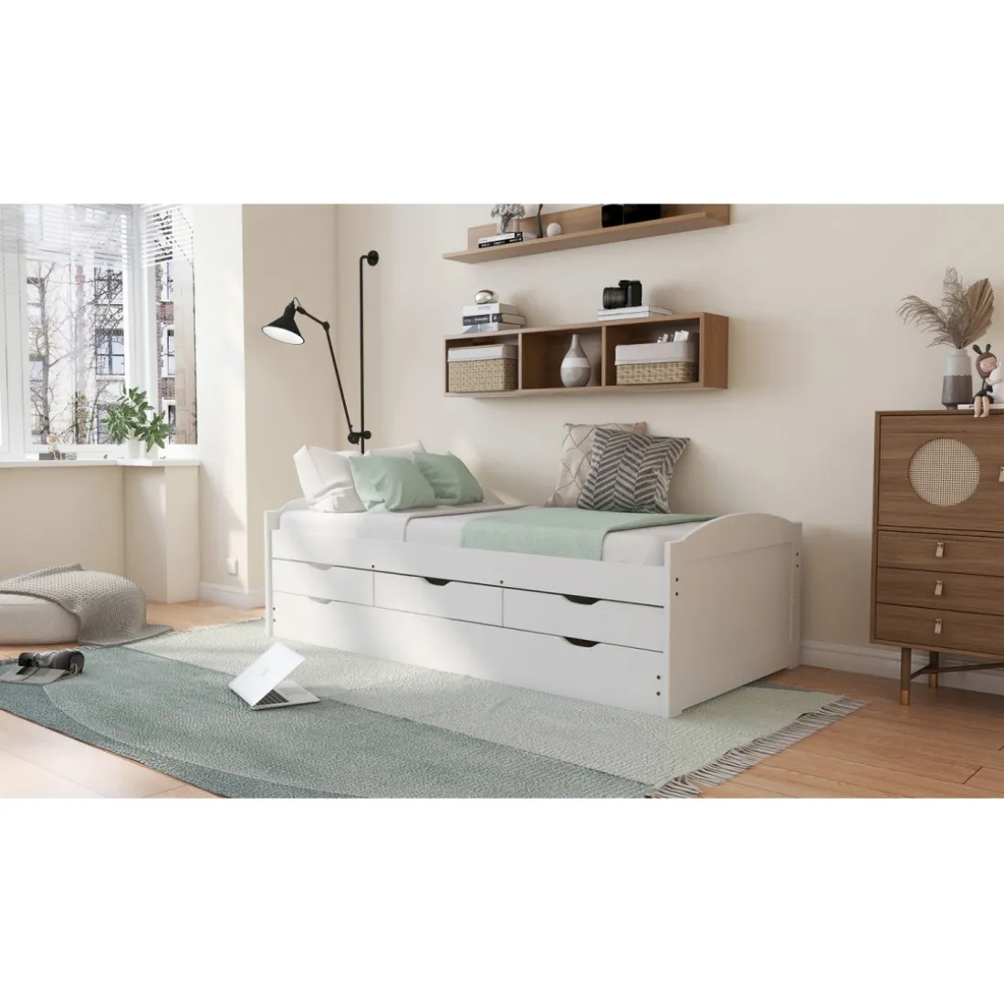 Lit en Pin Massif 90x190 ULLI Blanc