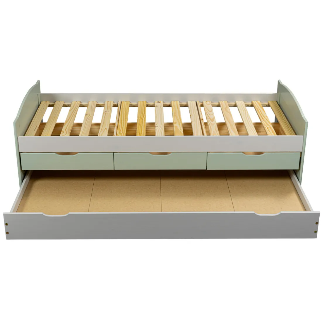 Lit Gigogne en Bois Massif Gris et Vert