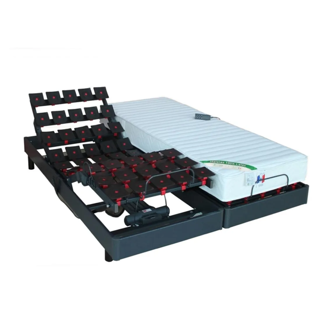 Lit Relaxation 100% Latex 5 Zones + Sommier Gris Anthractite Tous Plots Avec Réglage Fermeté