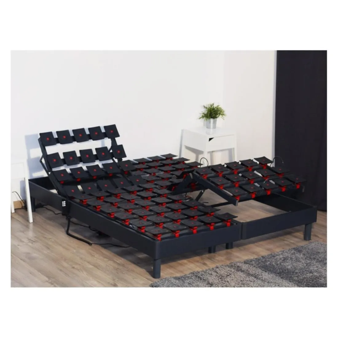 Lit Relaxation 100% Latex 5 Zones + Sommier Gris Anthractite Tous Plots Avec Réglage Fermeté