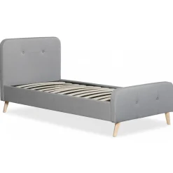 Lit scandinave avec tête de lit et sommier 90x190cm Tissu Gris MERRYN