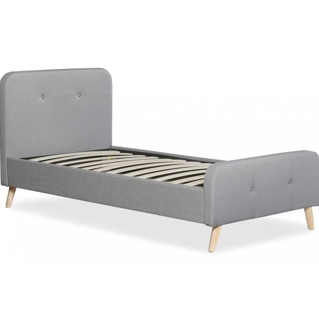 Lit scandinave avec tête de lit et sommier 90x190cm Tissu Gris MERRYN