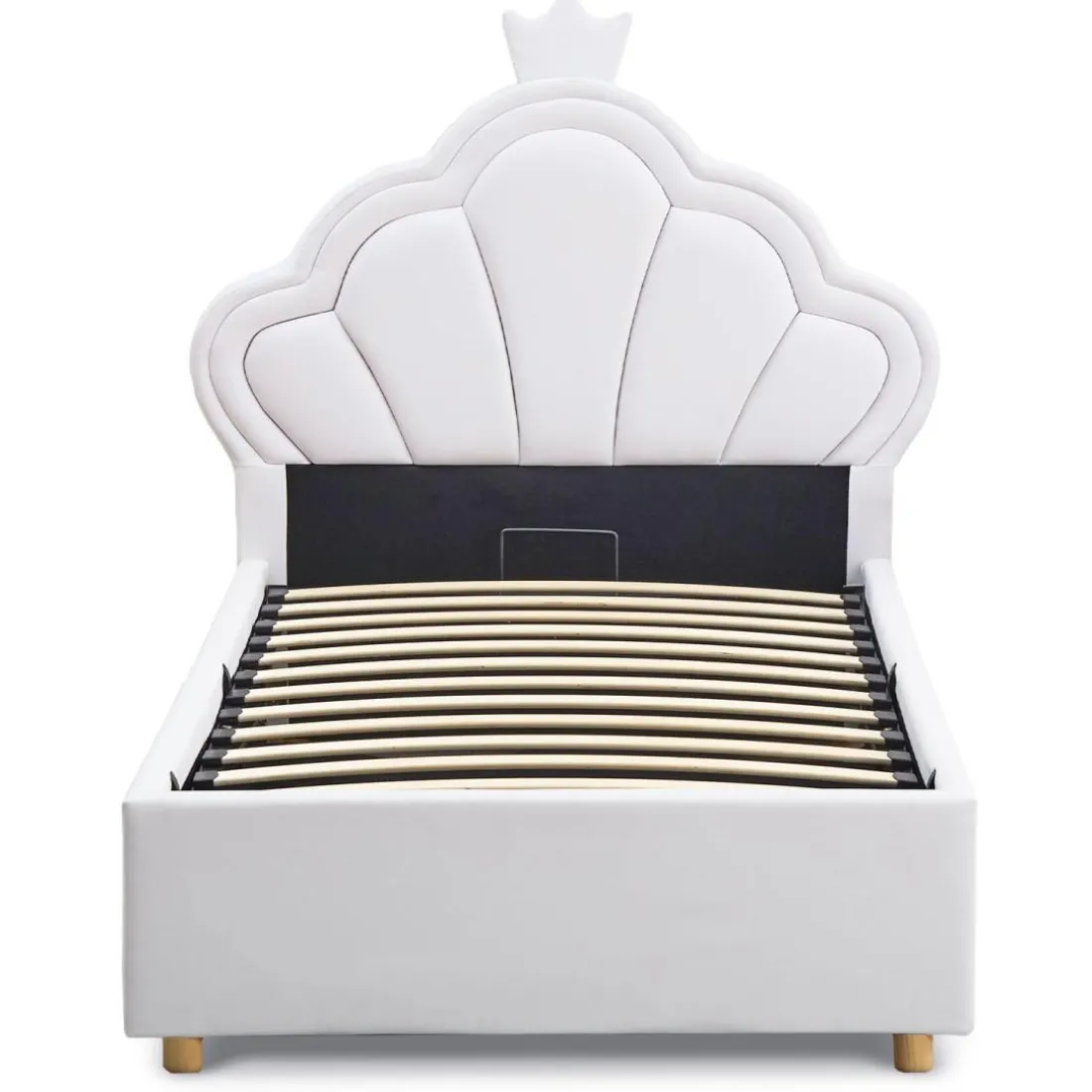Lit simple avec tête de lit coquillage et sommier relevable Queenie Simili Blanc