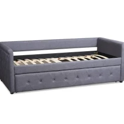 Lit simple gigogne Garry Tissu Gris Foncé