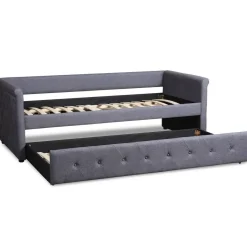 Lit simple gigogne Garry Tissu Gris Foncé