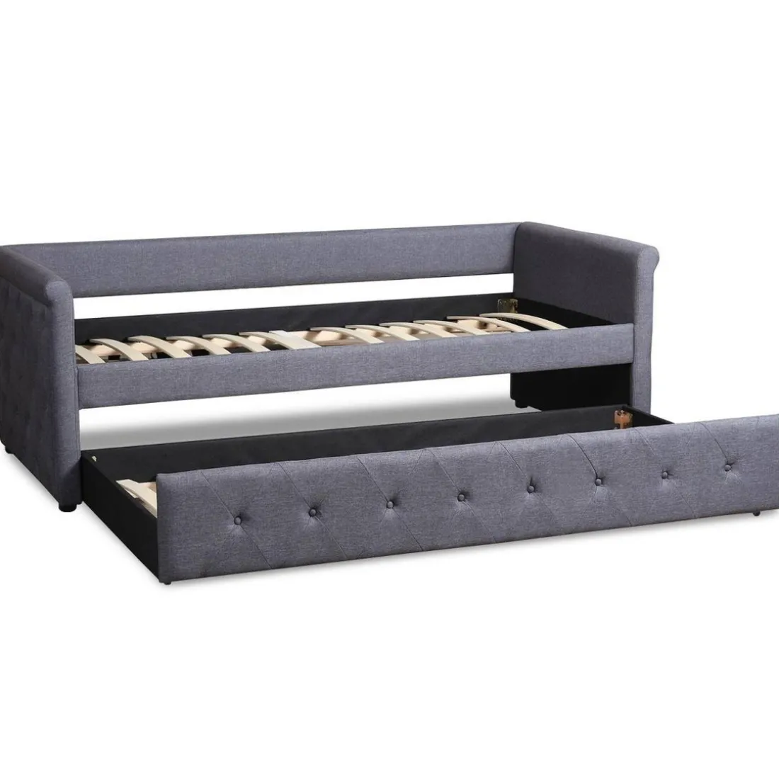 Lit simple gigogne Garry Tissu Gris Foncé