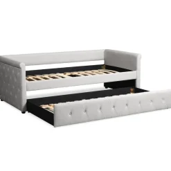 Lit simple gigogne Garry Tissu Beige grisé