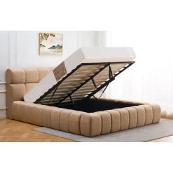 Lit-coffre complet avec rebords matelassés Tissu Beige Challow
