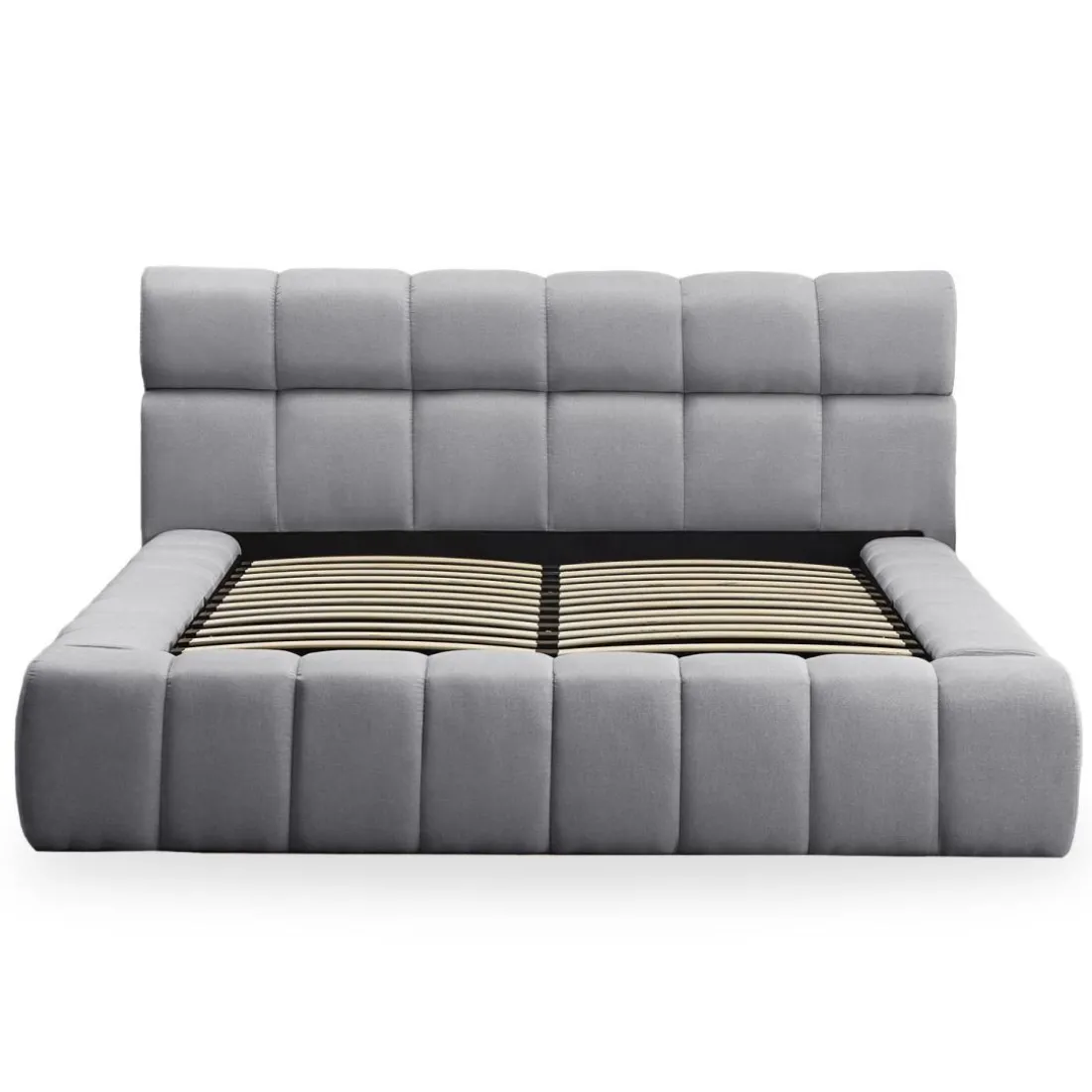 Lit-coffre complet avec rebords matelassés Tissu Gris foncé Challow